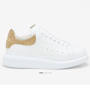 NEW Alexander McQueen White Sneakers with Gold Studded Detail 38